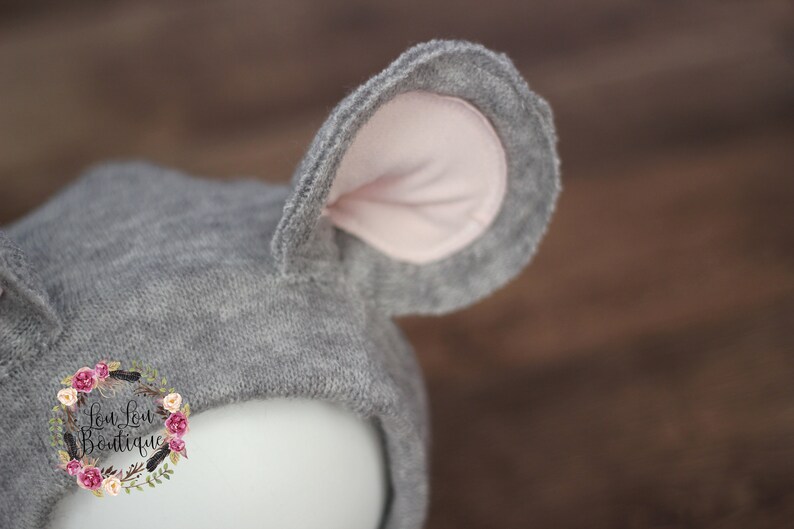 Grey mouse outfit bonnet hat baby boy girl Newborn Sitter Photo Prop UK Seller LouLouBoutique Photography Props