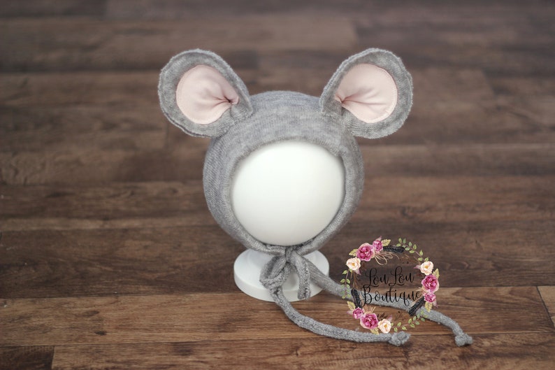 Grey mouse outfit bonnet hat baby boy girl Newborn Sitter Photo Prop UK Seller LouLouBoutique Photography Props