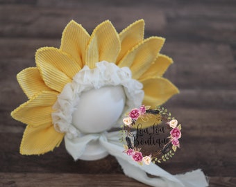 Sunflower floral bonnet baby girl Sitter  Photo Prop UK Seller LouLouBoutique Photography Props