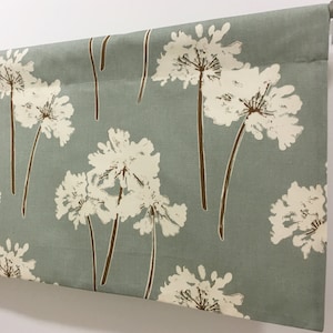 Floral Spa Green valance, Lined Valance Custom valance Spa Green Ivory Brown Curtain Window Valance Kitchen Valance 50x 16 50x 18