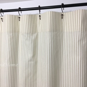 Farmhouse Shower Curtain Ticking Stripe Berlin Sand Ivory 72 x 84 108 long shower curtain Extra wide shower curtain. Striped shower curtain