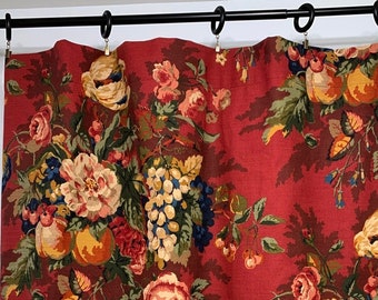 50" Two Rod Pocket Curtain drapery panels High end designer 50 x 84 108 Floral curtain P Kaufmann Queensland Crimson pink red gold green