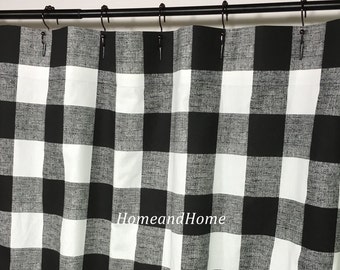 Custom Fabric Shower curtain Buffalo Check Black White 54"W  x 78"L 72 x 84 long shower curtain 108 extra wide shower curtain