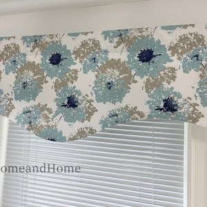 Scalloped Valance lined window valance. Lined valances decorative valance. Snowy blue White. Spa Blue Custom valance. Kitchen Valance