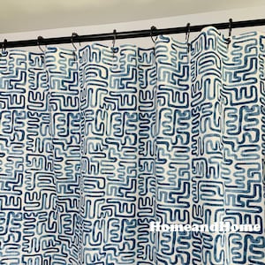 Minos Indigo Luxe Canvas Shower curtain Extra long shower curtain Extra wide shower curtain Light blue off white shower curtain