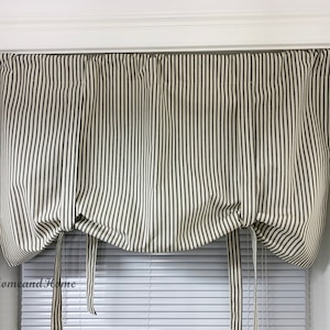 Farmhouse Tie Up Curtain ticking stripe Black Natural Red Blue Gray Stripe Valance Farmhouse valance Tie Up Stripe Ticking stripe Valance.
