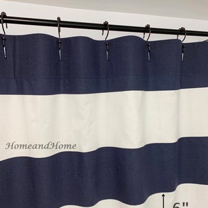 Navy Blue White Shower curtain Horizontal Striped long shower curtain Extra wide shower curtain custom shower curtain Stripe shower curtain.