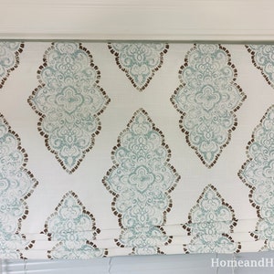 Faux Roman Shade. Flat Roman Shade Valance. Fake Roman Shade Valance. Monroe Valance. Snowy Blue Gray White.