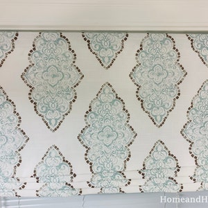 Faux Roman Shade. Flat Roman Shade Valance. Fake Roman Shade Valance. Monroe Valance. Snowy Blue Gray White.