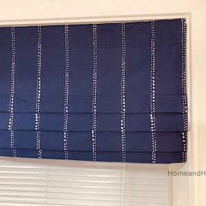 Faux Roman Shade. Flat Roman Shade Valance. Fake Roman Shade Valance. Blue Valance. light Blue Navy Blue White.