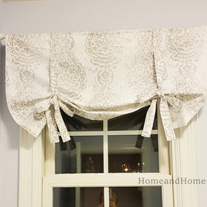 Tie Up Curtain. French Gray Valance. Gray White Valance. Kitchen Valance. Tie Up Valance. Tie Up Shade. Designer Valance. Kitchen Curtain.