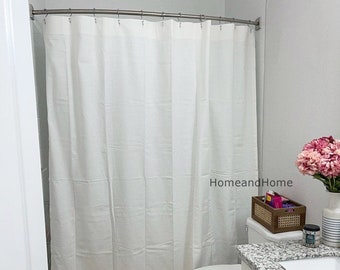 White Shower Curtain. White Cotton shower curtain. Slub Linen look Extra long shower curtain 72 x 84 108 Extra Wide shower curtain