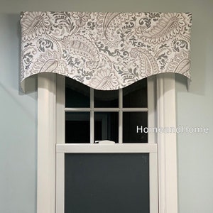 Paisley valance  Ecru Scalloped Valance lined window valance decorative valance taupe off white Gray Ecru valances  Kitchen Valance