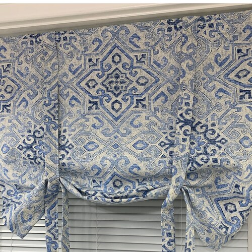Blue Tie up Curtain. Red Tie up Valance. Blue Beige Valance. Etsy