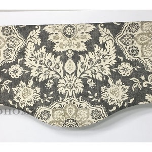 Scalloped Valance. Gray Valance. Grey Beige Cream 52 x16 50 x 16 lined window valance. Designer Valance. decorative valance. Kitchen Valance