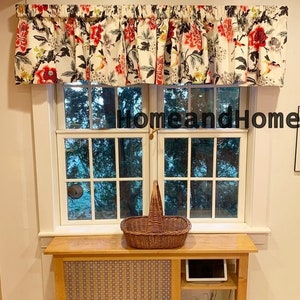 Colorful Waverly valance. Lined Valance Black Gray Red Pink Bird floral Bedroom Valance Kitchen Valance window treatments Bathroom valances