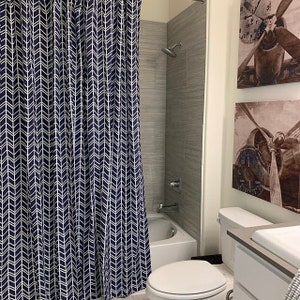 Shower curtain long shower curtain Extra wide shower curtain custom shower curtain Indigo blue white Stall shower curtain