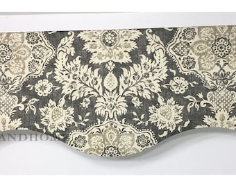 Scalloped Valance. Gray Valance. Grey Beige Cream 52 x16 50 x 16 lined window valance. Designer Valance. decorative valance. Kitchen Valance