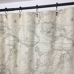 Global Map Shower curtain Custom Shower Curtain. Gray Natural 72 x84 108 long shower curtain Extra wide shower curtain Fabric Shower Curtain