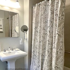 Paisley shower curtain Ecru Taupe 72x 82 72x 74Stall narrow shower curtain fabric shower curtain long shower curtain Extra shower curtain