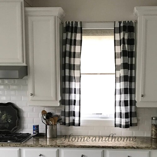 Buffalo Plaid Curtains Farmhouse Valance Cafe Buffalo Plaid Curtains Farmhouse, Blue And White Plaid Kitchen Curtains