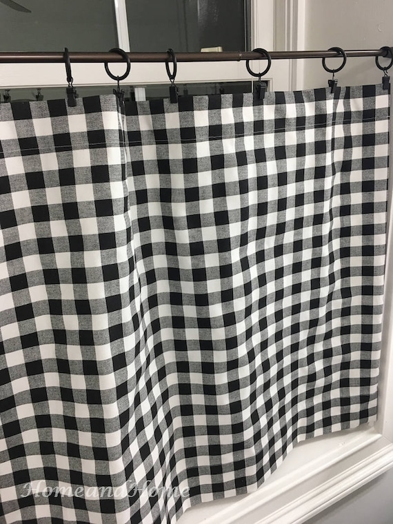Small Plaid Black White Valance Plaid Drapery French Gray Etsy