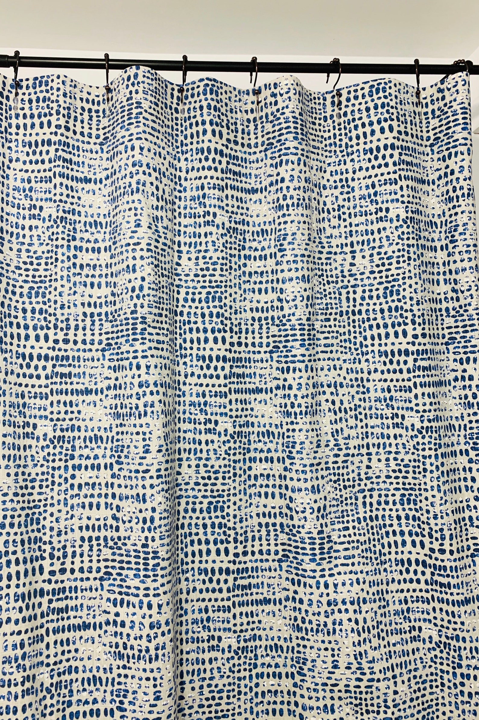 Shower Curtain Slub Canvas Blue Taupe White Fabric Shower Curtain Long ...