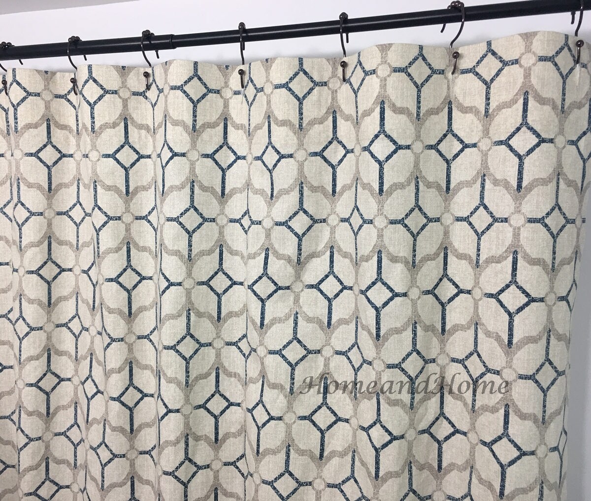 Fabric Shower curtain Rockaway Navy grey Beige 72 x 84 108 Etsy