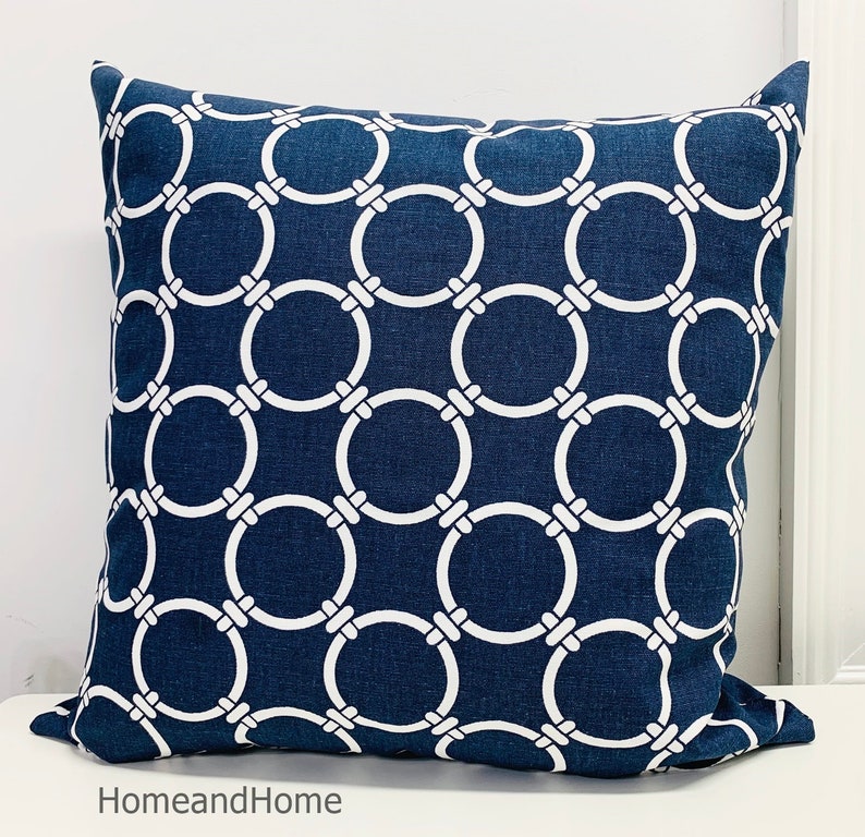 Zipper Closure Navy Blue Pillow Cover Light Blue White Euro Etsy