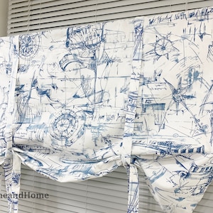 Legare la goletta a tenda valance nautica. blu Bianco Mantovana. Casa sulla spiaggia arredamento per la casa Cucina Valance Tie Up Shade. Tenda da cucina.