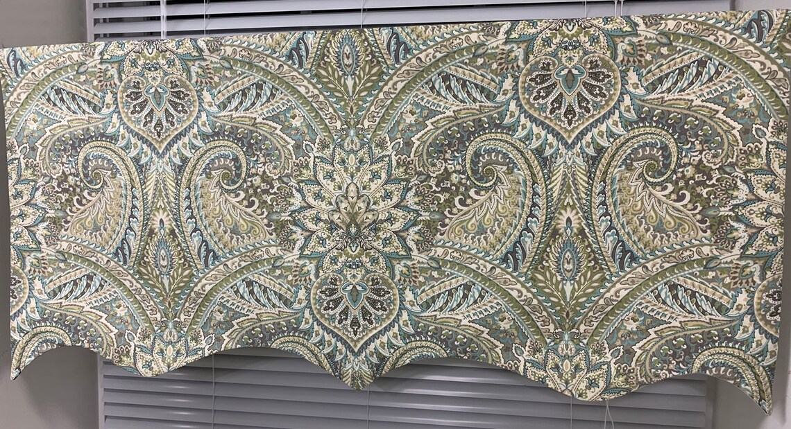 Scalloped Valance. Waverly Valance. Green Blue Ivory Tan Grey. Etsy