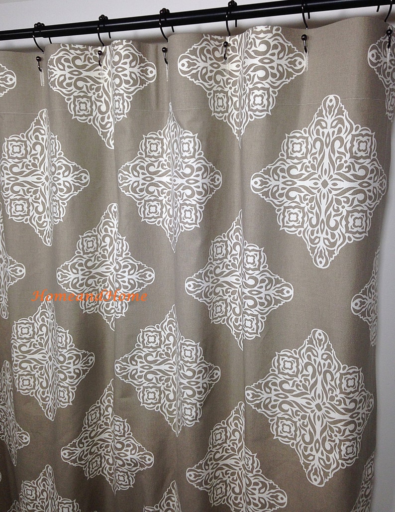 Custom Fabric Shower Curtain Damask Shower Curtain Tan Ivory Etsy