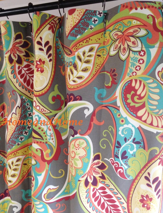 Custom Shower Curtain Whimsy Paisley Mardi Gras Plum Yellow Etsy