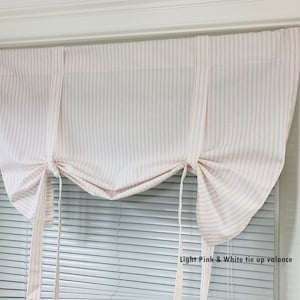 Tie Up Curtain. Classic ticking stripe. Black White Strip Valance. Light pink Gray Strip Valance Tie Up Valance Tie Up Shade Stripe Valance.