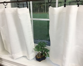 White Valance. White Cafe curtains. Slub Linen look Tiers Kitchen Curtain. Kitchen valance. Custom Window Valance window treatments