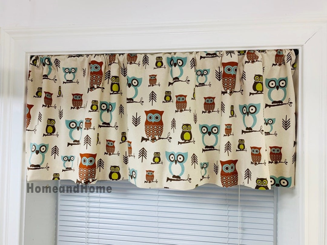 Owl Cafe Curtains or Owl Valance. Kids Curtain Valance. Window Valance