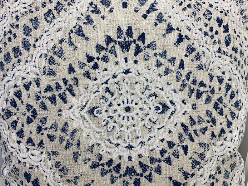 cream tan Waverly Pillow cover 18x 18 Zipper Closure white taupe and shades of blue.