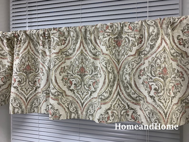 Damask Valance Brown Rust Gray Valance Bathroom Valance Window Etsy