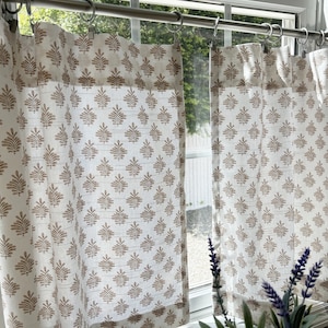 Tenda da caffè con stampa a blocchi o mantovana Spice Slub Linen Look. Tende a strati Tende da bagno Mantovana per finestra da cucina. Tenda da fattoria