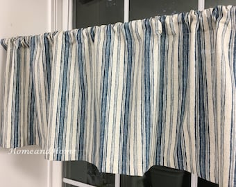 Farmhouse Valances farmhouse Decor Kitchen Valance Gray neutral beige navy blue muted blues valance Curtain