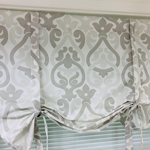 Tie Up Curtain. French Gray Valance. Gray White Valance. Kitchen Valance. Tie Up Valance. Tie Up Shade. Designer Valance. Kitchen Curtain.