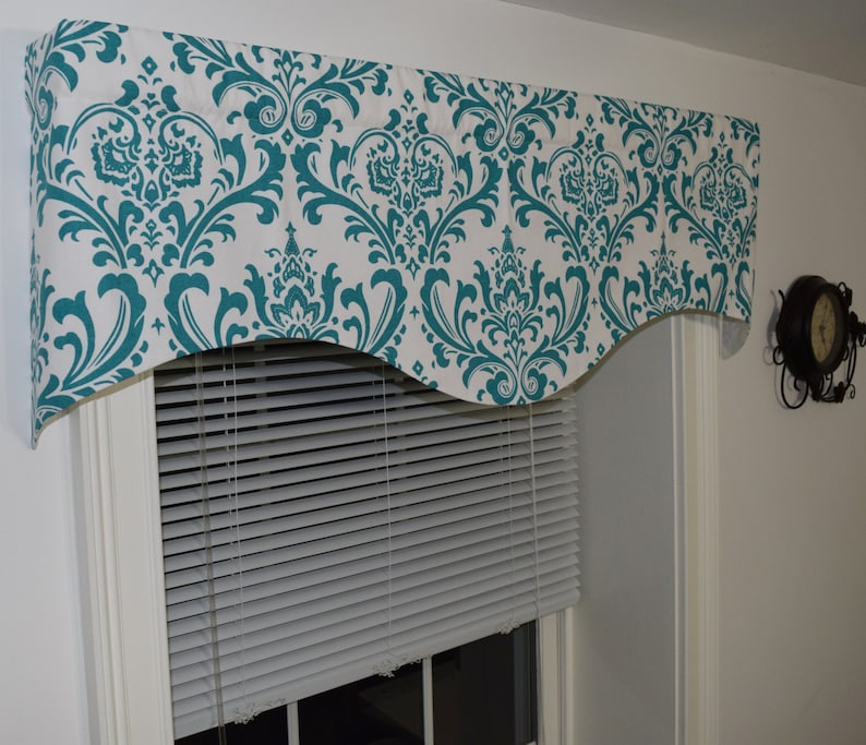 Scalloped Valance Lined Valances Bathroom Damask Valance Black Etsy