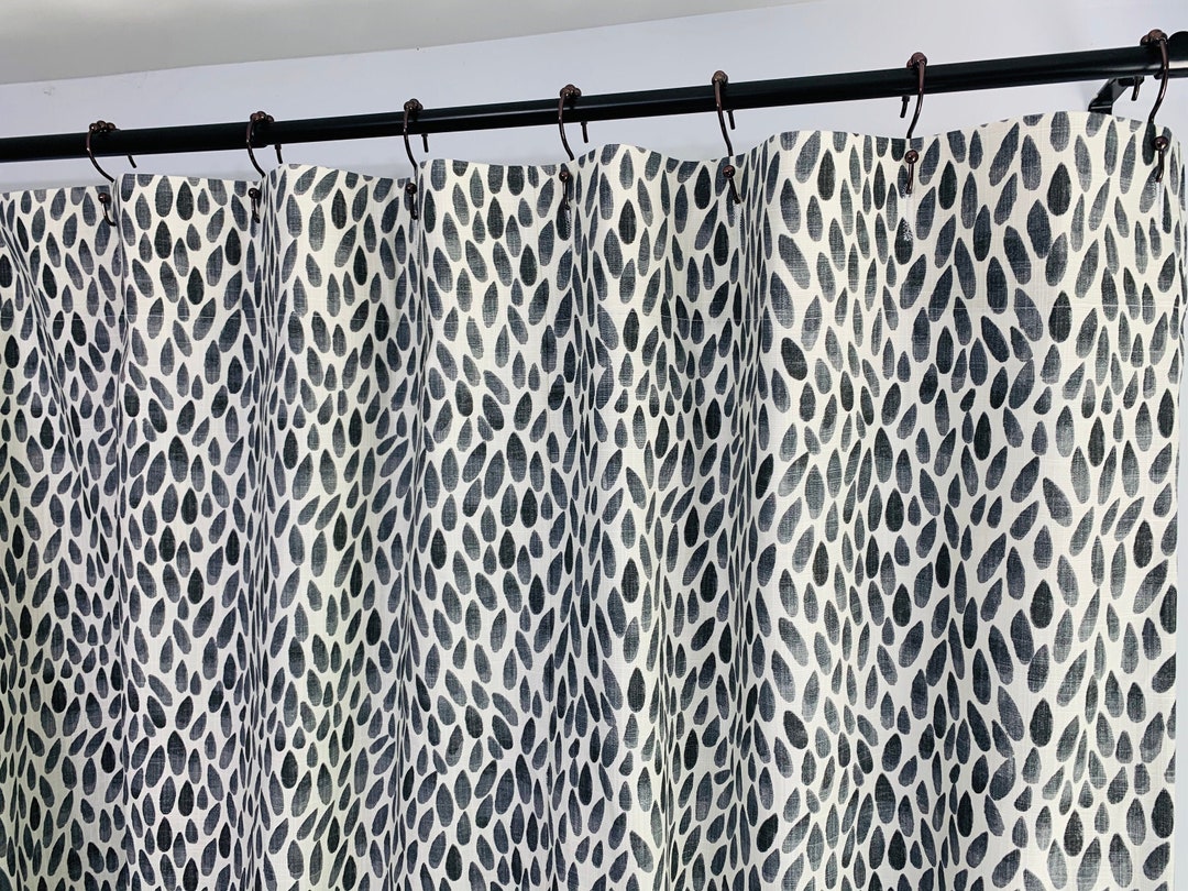 Light Black Shower Curtain. Lotus Shade Black Slub Linen Look Long