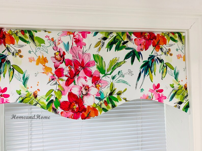 Bold Floral Scalloped Valance. Flora Valance. Hot Pink Green Etsy