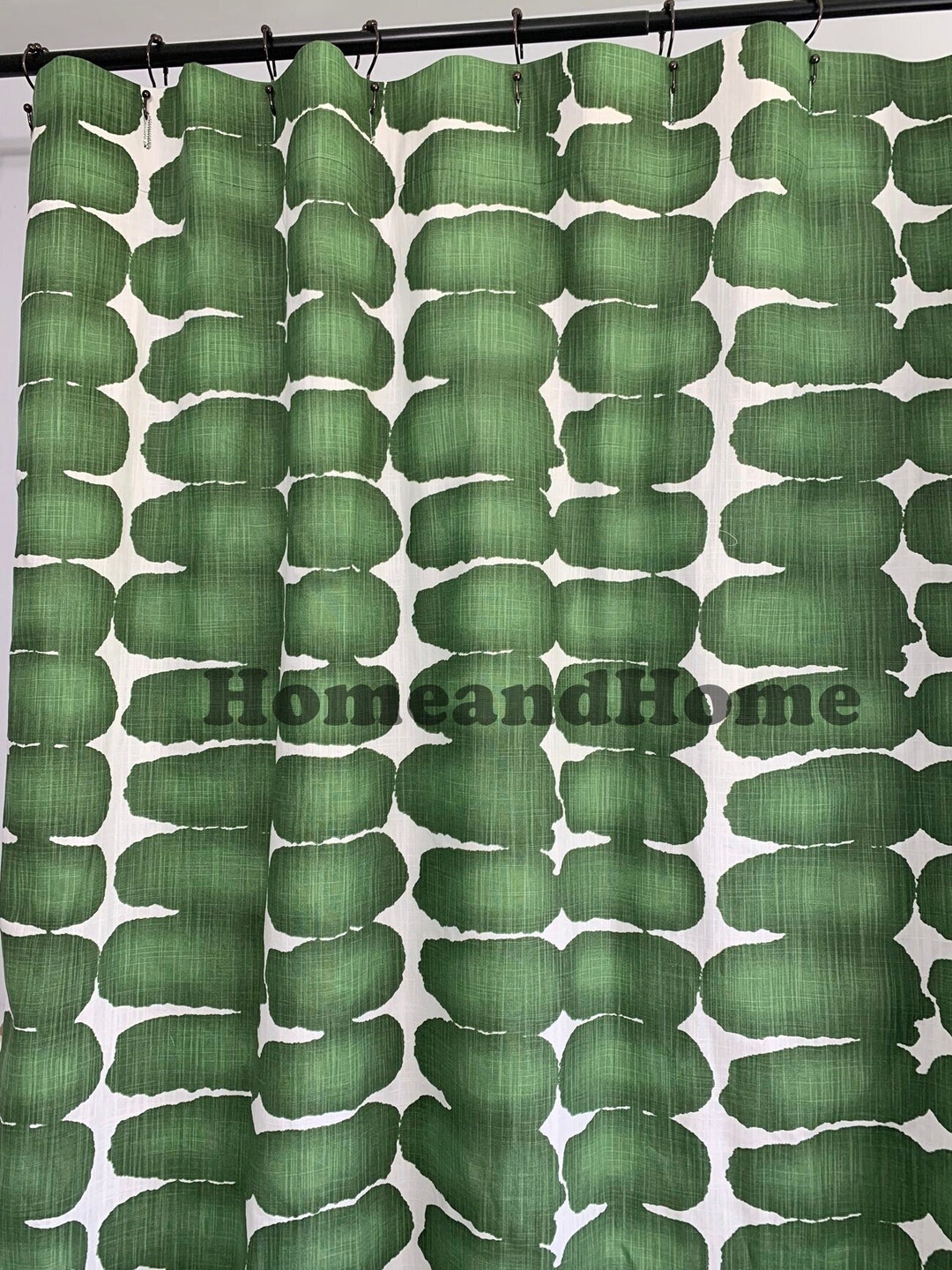 Green Shower Curtain. Dot Pine Slub Canvas Linen Look Extra Long Shower