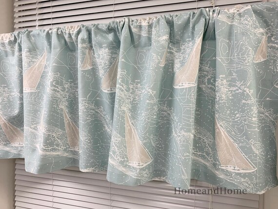 Valance 50 X 16 Designer Nautical Sail Away Spa Blue Grey Etsy