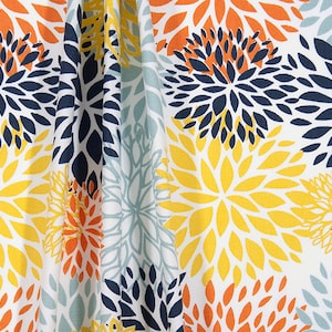 Colorful Shower curtain. Blooms Orange Yellow long shower curtain. Extra wide shower curtain. custom shower curtain. fabric shower curtain