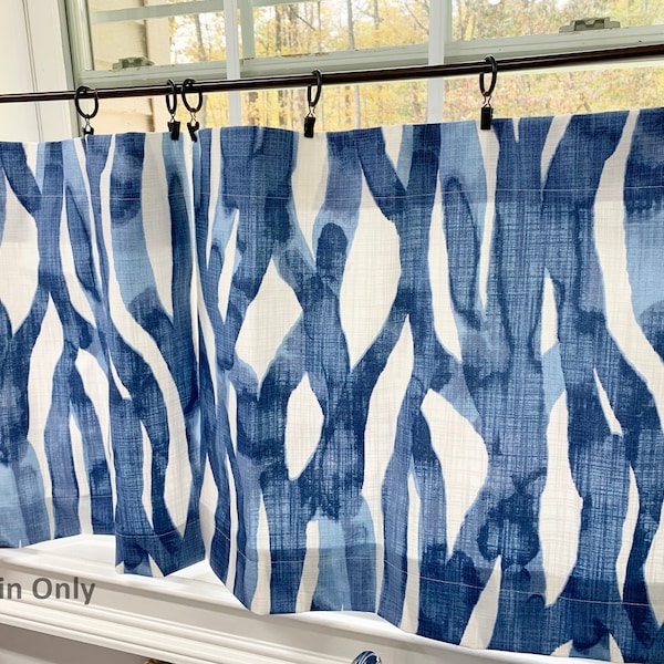 Water color Blue white Blue white valance Cafe curtains Texture Abstract art Luxe Canvas Blue Valance Kitchen Bathroom valance Cafe curtains