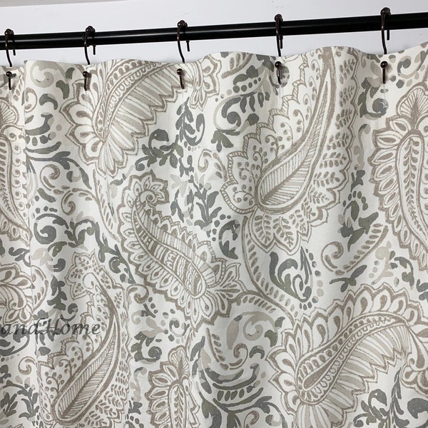Paisley shower curtain Ecru Taupe Off White 52W stall narrow shower curtain fabric shower curtain long shower curtain Extra shower curtain