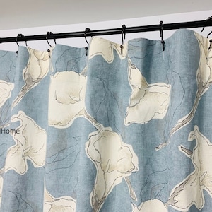 Shower curtain Calla shower curtain fabric shower curtain ocean blue gray tan 72 x 84 108 extra wide shower curtain long shower curtain